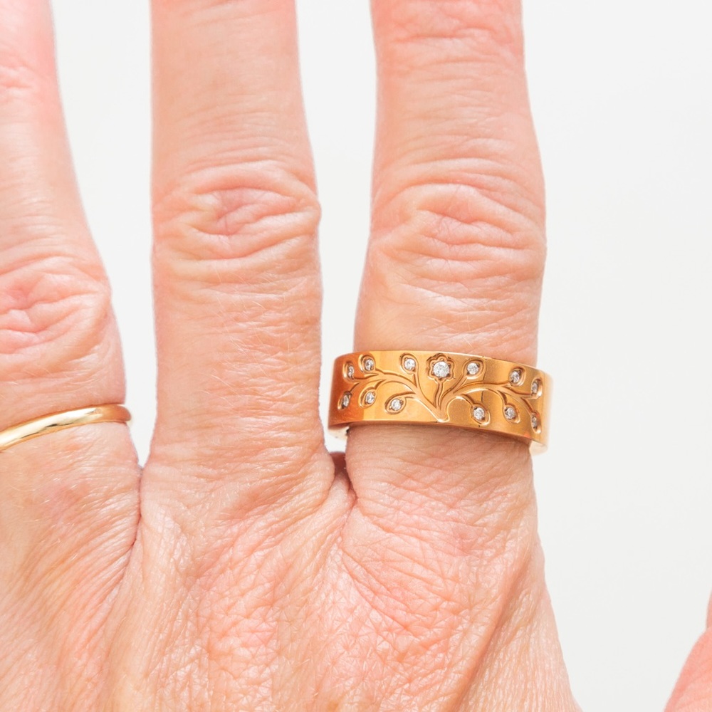 Rose gold tone engraved stainless steel band ring Steel by Design